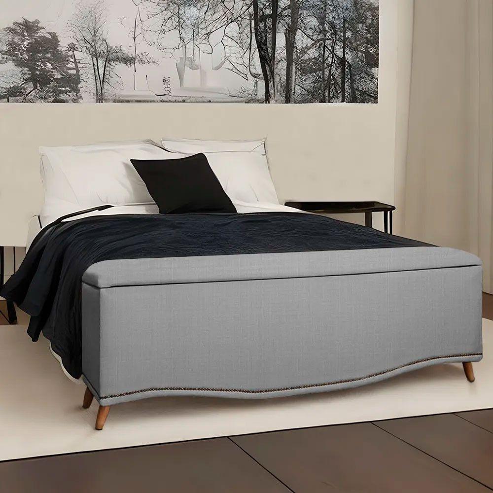 Conjunto Cabeceira E Calçadeira Holanda 90cm Linho Speciale Home Grafite - 4