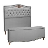 Conjunto Cabeceira E Calçadeira Holanda 90cm Linho Speciale Home Grafite - 1