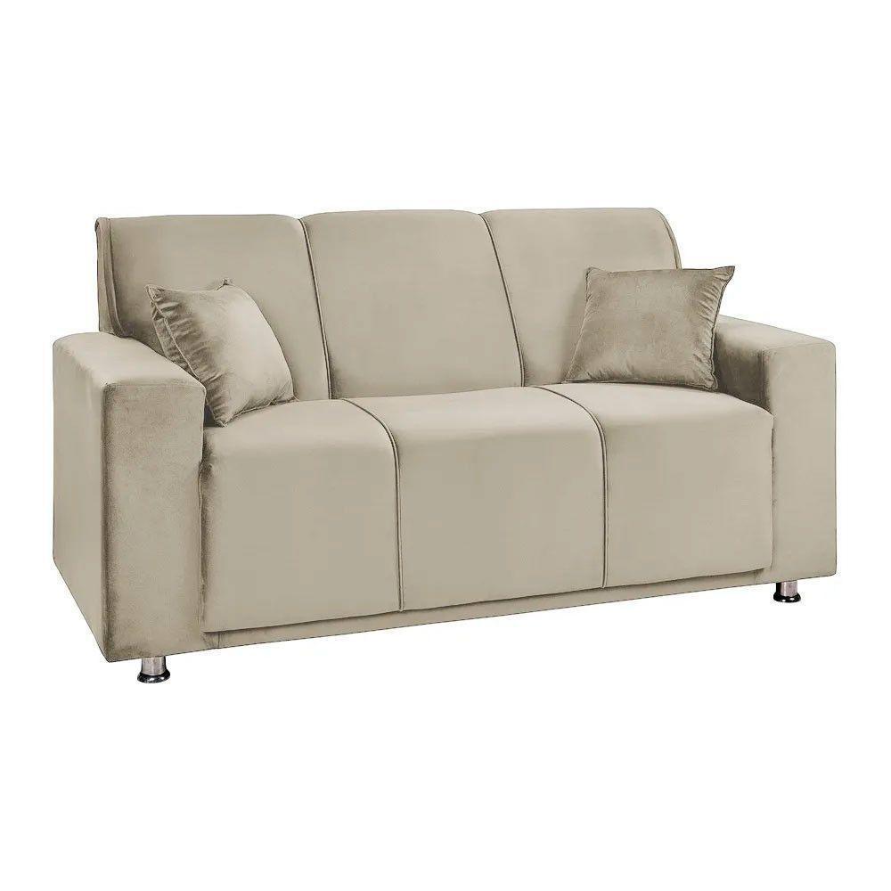 Sofá 3 Lugares Fixo Tokyo Veludo Speciale Home Bege Marfim - 1