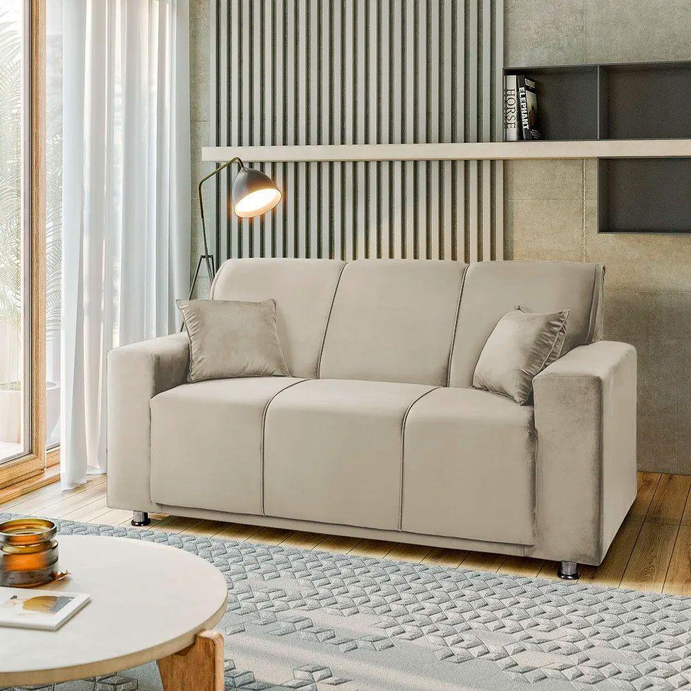 Sofá 3 Lugares Fixo Tokyo Veludo Speciale Home Bege Marfim - 2