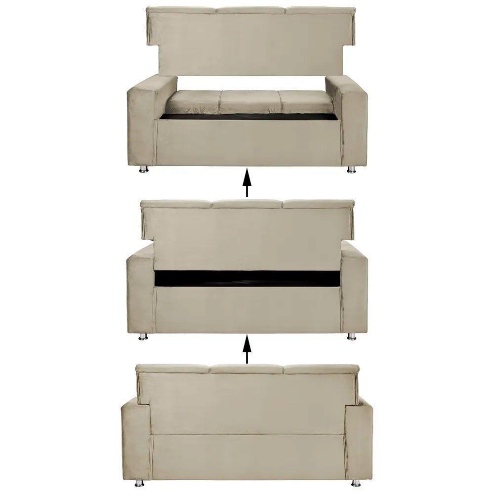 Sofá 3 Lugares Fixo Tokyo Veludo Speciale Home Bege Marfim - 3