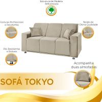 Sofá 3 Lugares Fixo Tokyo Veludo Speciale Home Bege Marfim - 5