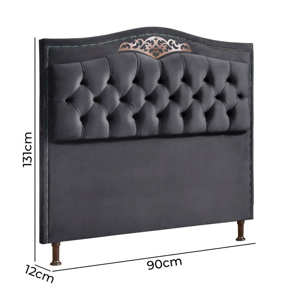 Conjunto Cabeceira E Calçadeira Holanda 90cm Veludo Speciale Home Cinza Chumbo - 5