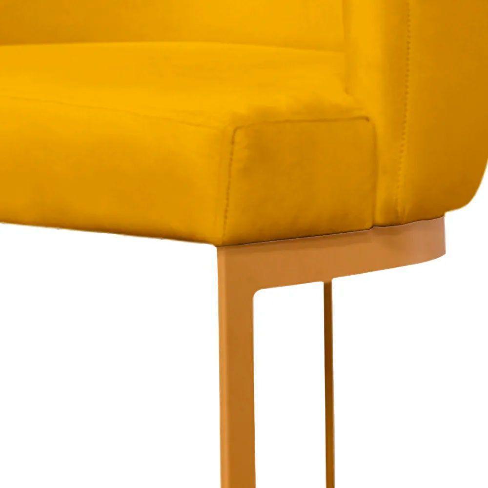 Kit 2 Banquetas Decorativas Para Cozinha Em Suede Amarelo Com Base Dourada Amarelo Com Dourado - 2