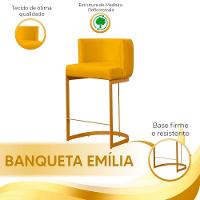 Kit 2 Banquetas Decorativas Para Cozinha Em Suede Amarelo Com Base Dourada Amarelo Com Dourado - 3