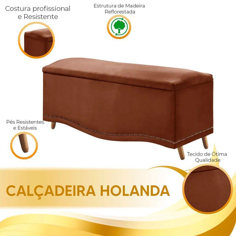 Conjunto Cabeceira E Calçadeira Holanda 90cm Veludo Speciale Home Terracota - 4