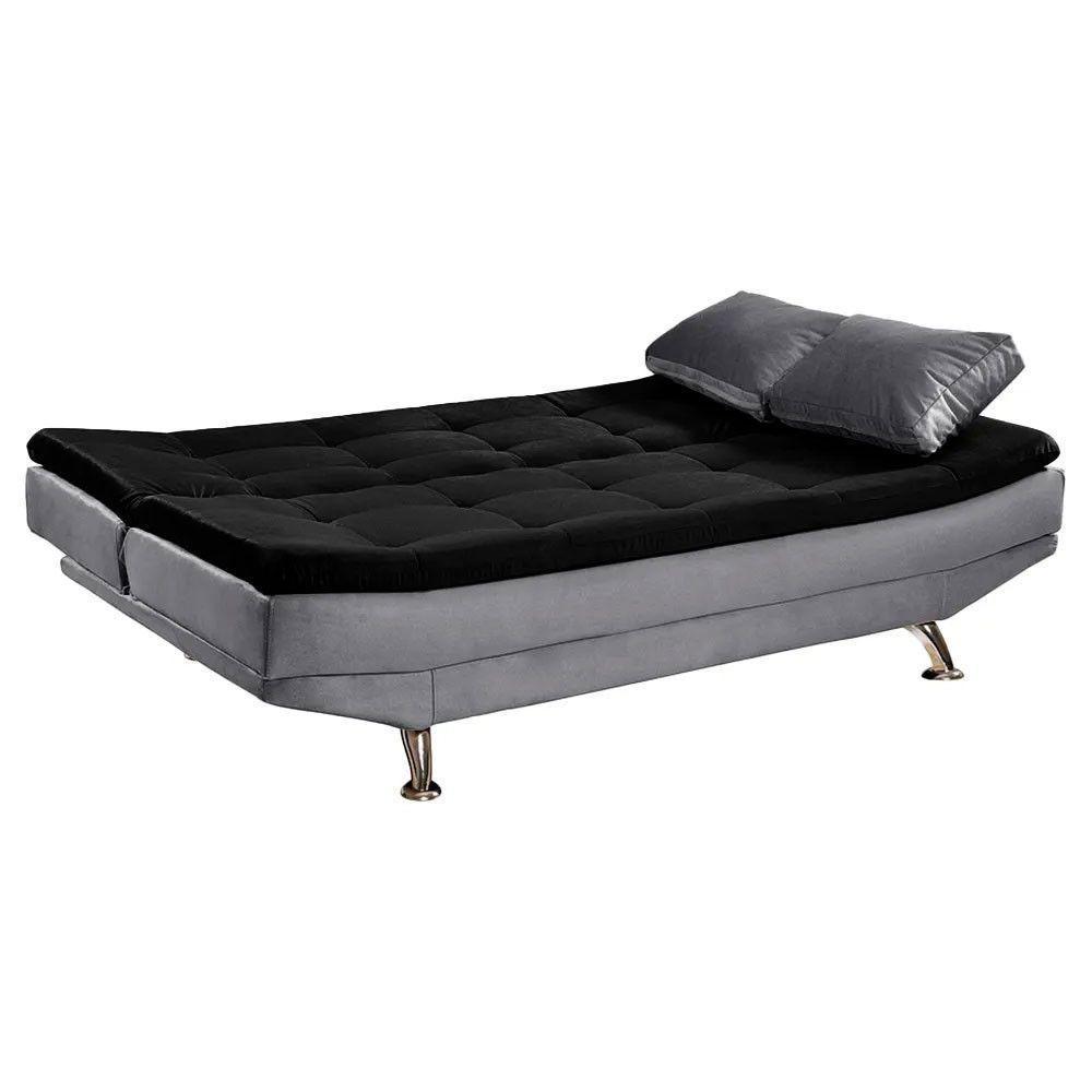 Sofá Cama Valencia 3 Lugares Reclinável Material Sintético Preto Com Chumbo - 5