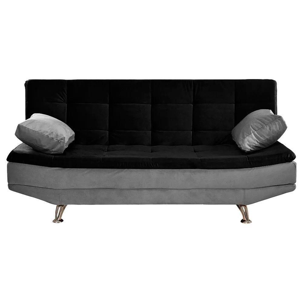 Sofá Cama Valencia 3 Lugares Reclinável Material Sintético Preto Com Chumbo - 6