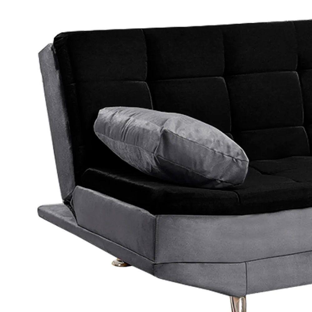 Sofá Cama Valencia 3 Lugares Reclinável Material Sintético Preto Com Chumbo - 7
