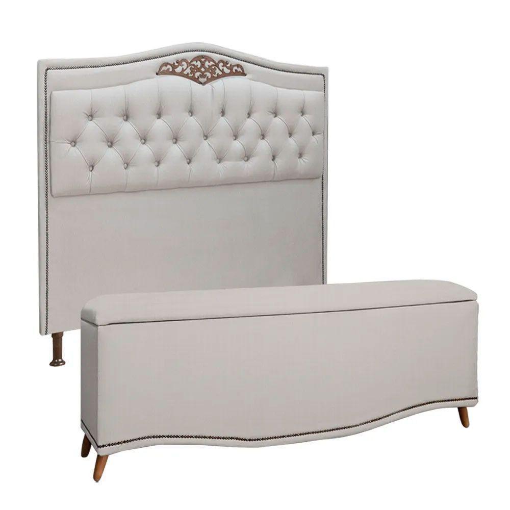Conjunto Cabeceira E Calçadeira Holanda 90cm Linho Speciale Home Carvalho - 1