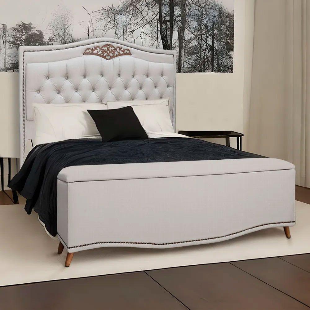 Conjunto Cabeceira E Calçadeira Holanda 90cm Linho Speciale Home Carvalho - 7