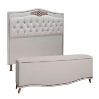 Conjunto Cabeceira E Calçadeira Holanda 90cm Linho Speciale Home Carvalho - 1