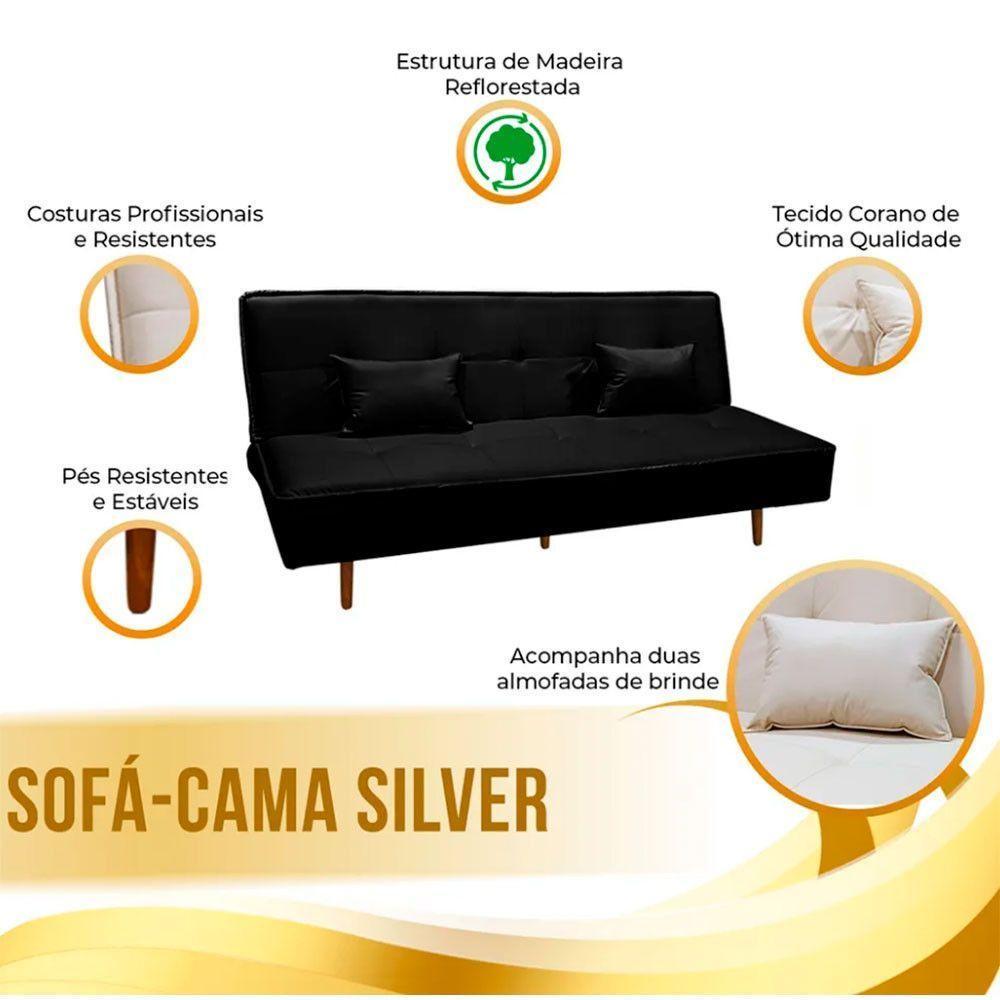 Sofá Cama Silver Reclinável Corano Preto Speciale Home Preto - 3