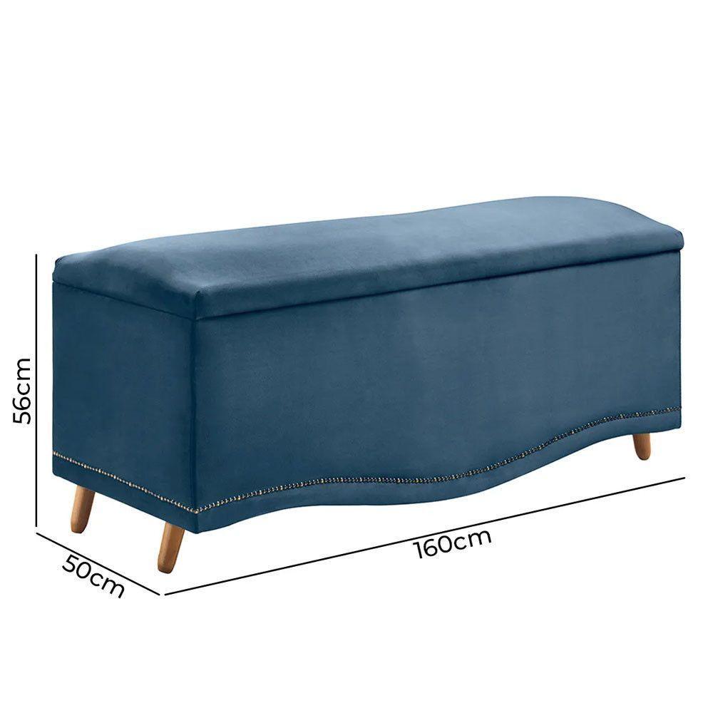 Conjunto Cabeceira E Calçadeira Holanda 1,60 Cm Veludo Speciale Home Azul - 7