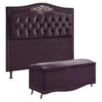Conjunto Cabeceira E Calçadeira Holanda 1,60 Cm Veludo Speciale Home Roxo - 1