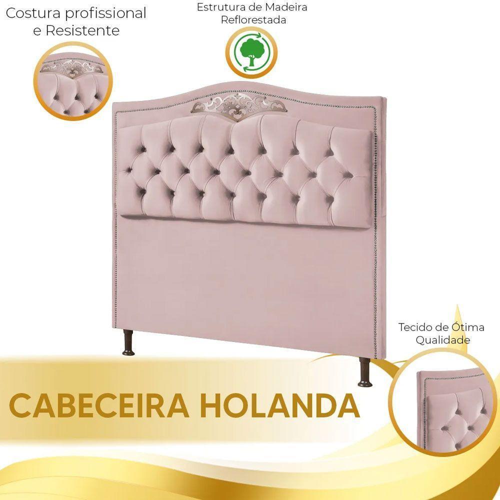 Conjunto Cabeceira E Calçadeira Holanda 1,60 Cm Veludo Speciale Home Rose - 7