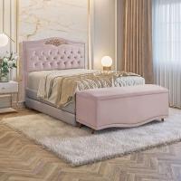 Conjunto Cabeceira E Calçadeira Holanda 1,60 Cm Veludo Speciale Home Rose - 5