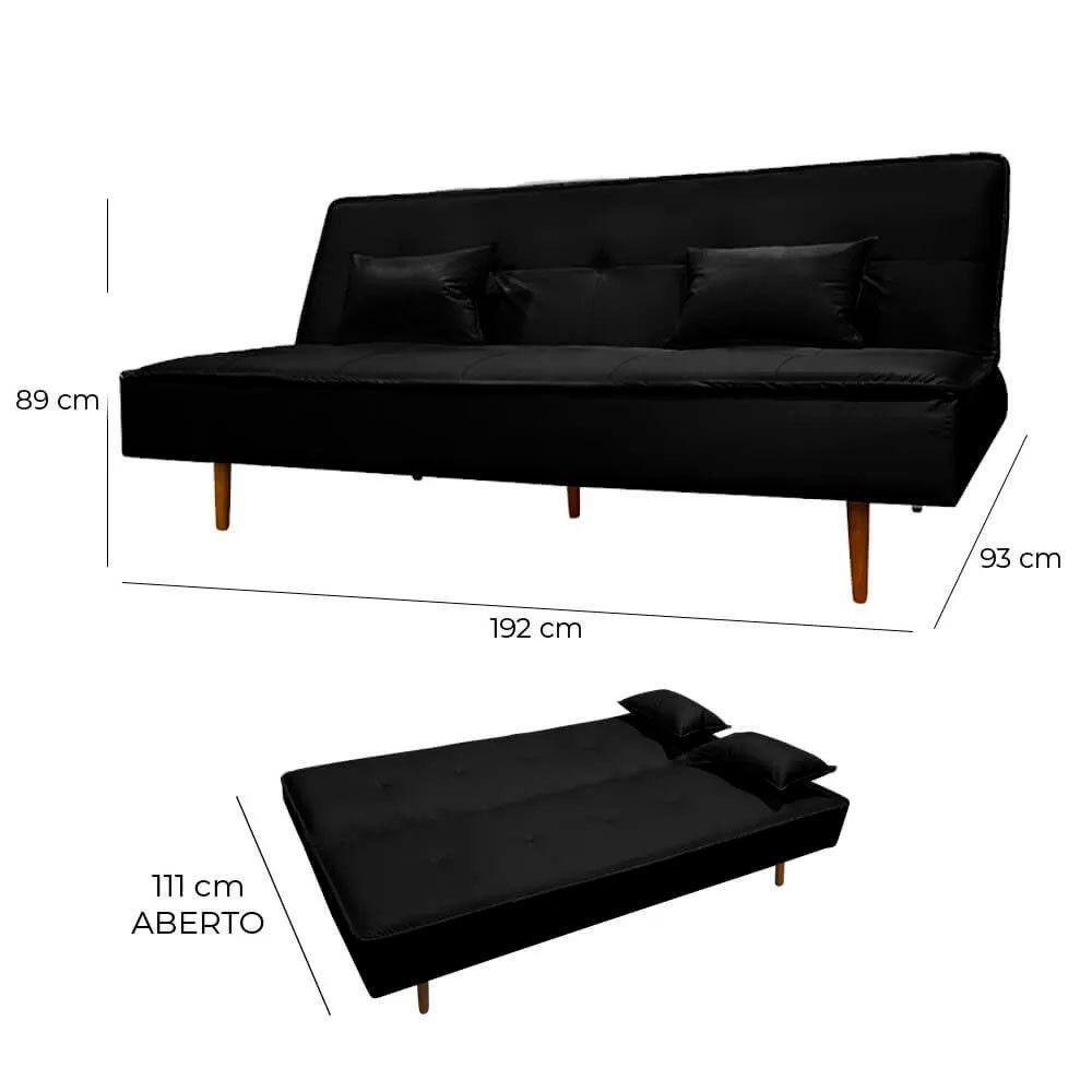 Sofá Cama Silver 3 Lugares Reclinável 1,92 Material Sintético Preto Speciale Home Preto - 6