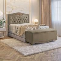 Conjunto Cabeceira E Calçadeira Holanda 1,60 Cm Veludo Speciale Home Marrom Castor - 3