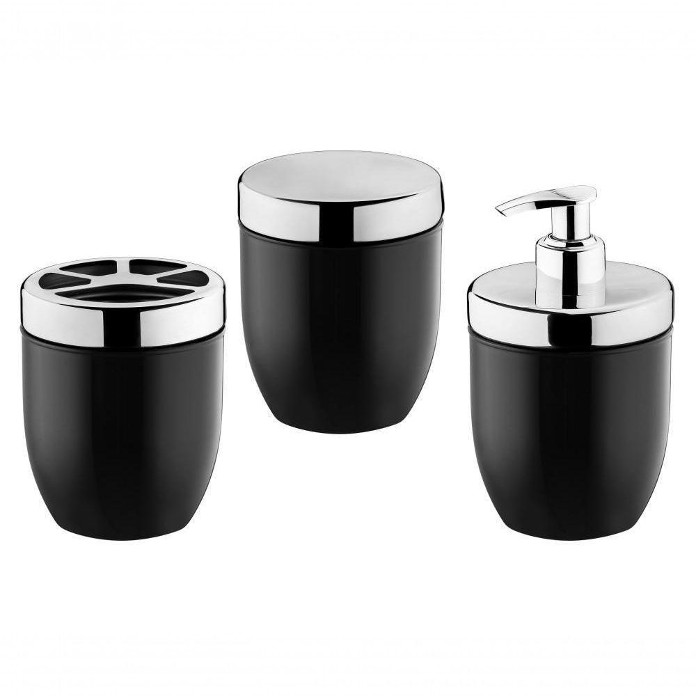 Kit Banheiro Preto 3 Peças Porta Algodão Escovas Sabonete - 1