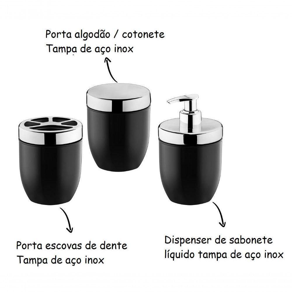 Kit Banheiro Preto 3 Peças Porta Algodão Escovas Sabonete - 2