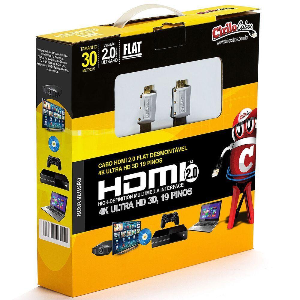 Cabo Hdmi 2.0 Flat Desmontável 4k, Ultra Hd, 3d - 30 Metros - 2