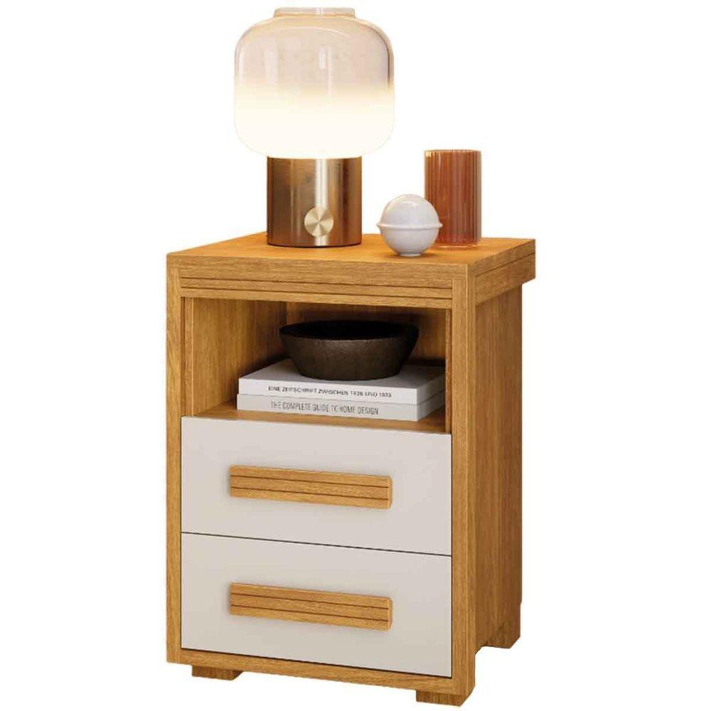 Mesa De Cabeceira 2 Gavetas Tóquio 100% Mdf - Casa Chick Cinamomo/off White - 1