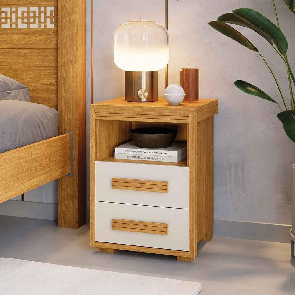 Mesa De Cabeceira 2 Gavetas Tóquio 100% Mdf - Casa Chick Cinamomo/off White - 2