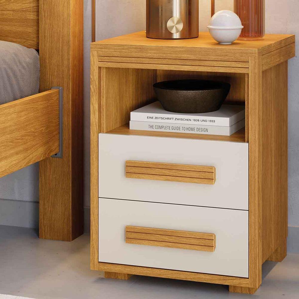 Mesa De Cabeceira 2 Gavetas Tóquio 100% Mdf - Casa Chick Cinamomo/off White - 3