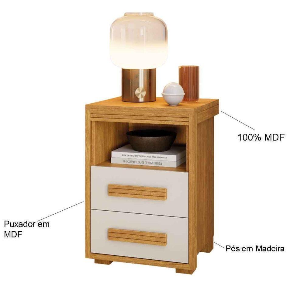 Mesa De Cabeceira 2 Gavetas Tóquio 100% Mdf - Casa Chick Cinamomo/off White - 7