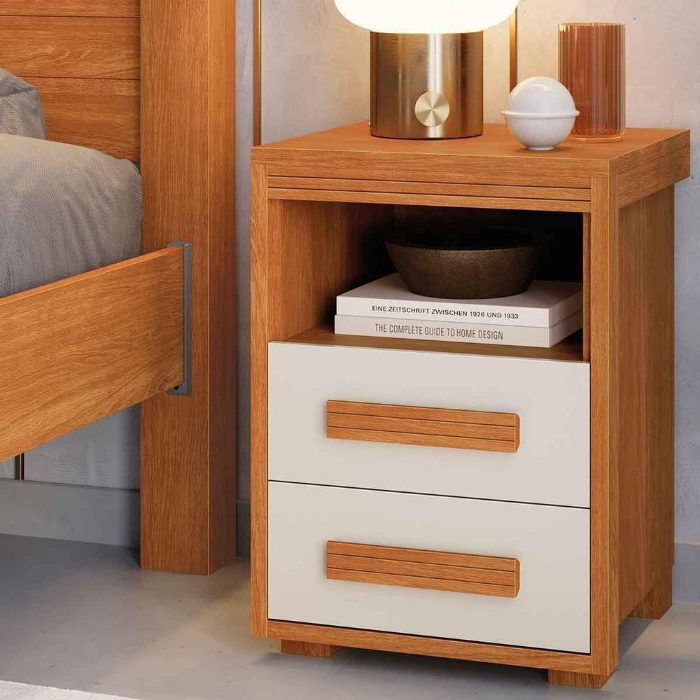 Mesa De Cabeceira 2 Gavetas Tóquio 100% Mdf - Casa Chick Nature/off White - 3