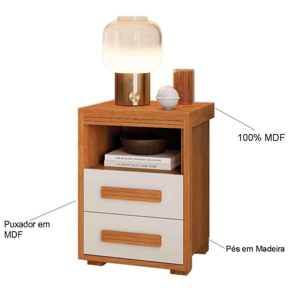 Mesa De Cabeceira 2 Gavetas Tóquio 100% Mdf - Casa Chick Nature/off White - 6