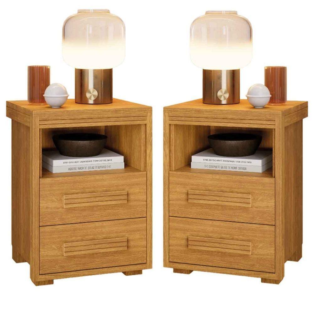 Kit 2 Mesas De Cabeceira 2 Gavetas Tóquio 100% Mdf - Casa Chick Cinamomo - 1