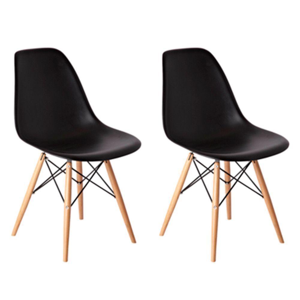 Kit Com 2 Cadeiras Flórida Sem Braço Assento Em Polipropileno E Base Madeira Fratini Preto - 1