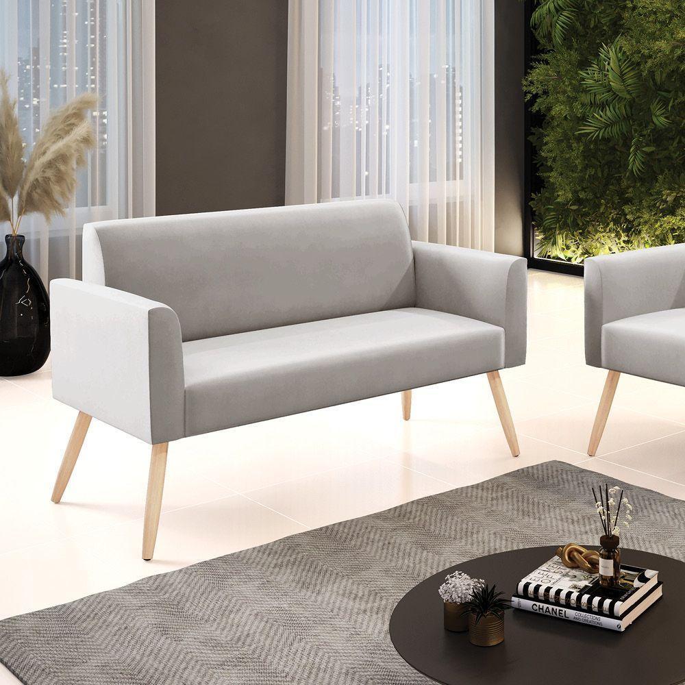 Sofá Namoradeira Pés Palito Natural Marisa Veludo D03 - D\'rossi Cor Cinza - 2