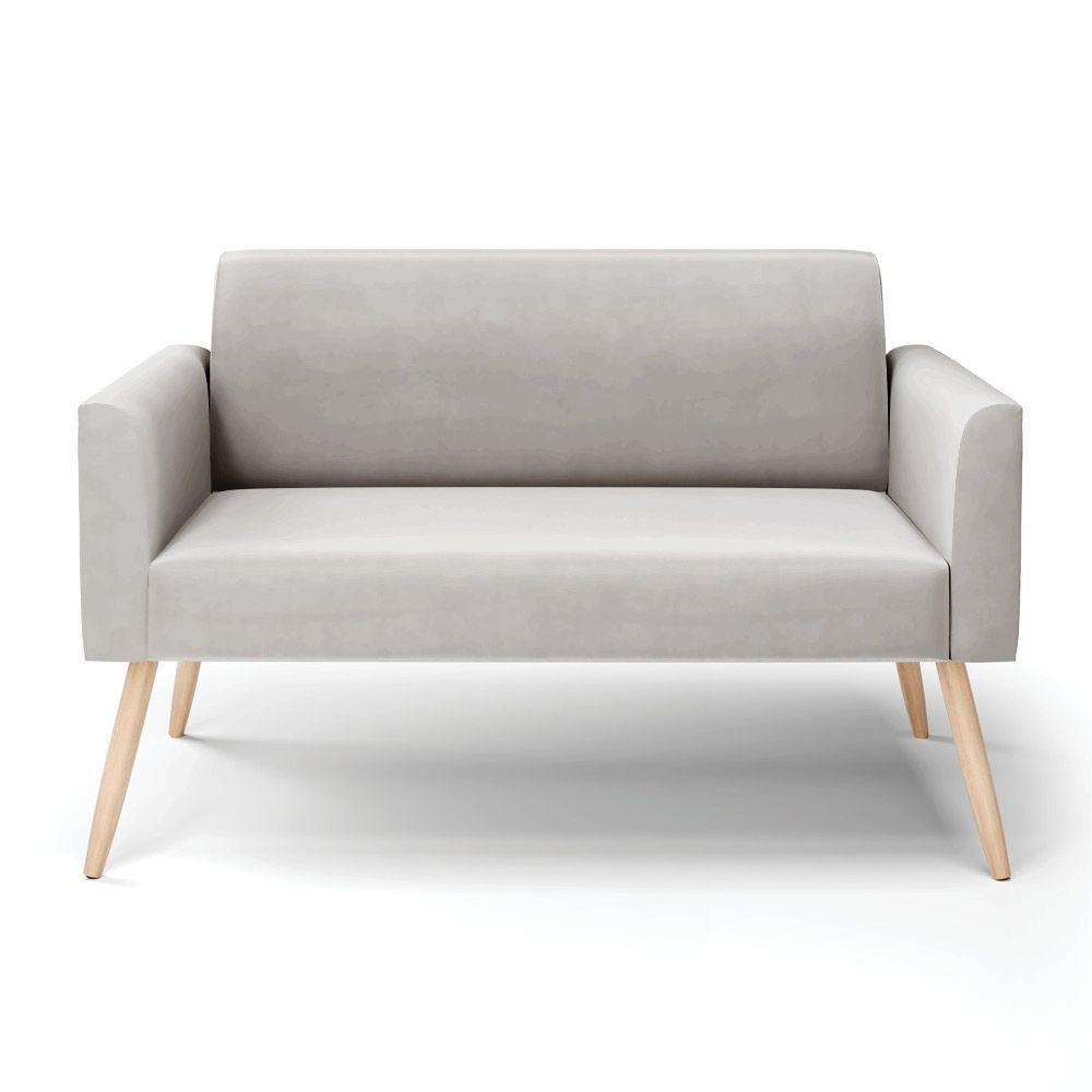 Sofá Namoradeira Pés Palito Natural Marisa Veludo D03 - D\'rossi Cor Cinza - 5