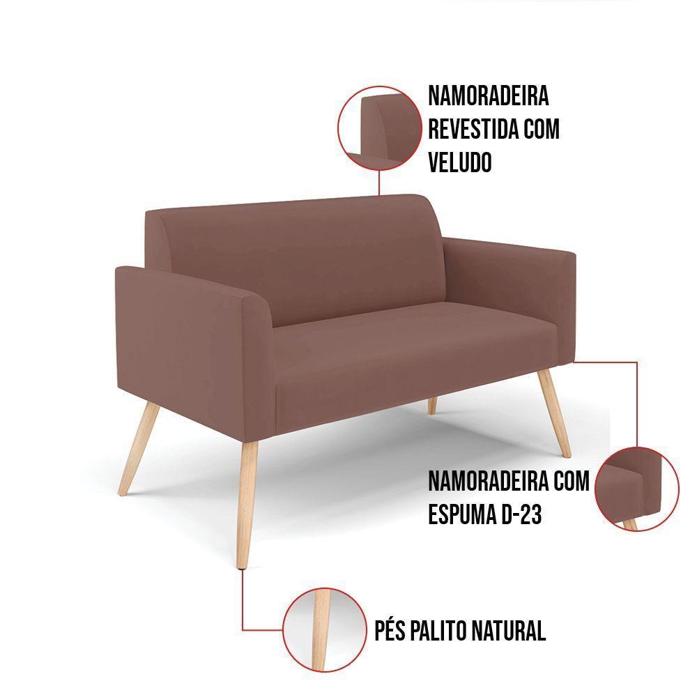 Sofá Namoradeira Com Poltrona Pés Palito Natural Marisa Veludo D03 - D\'rossi Cor Verde - 3