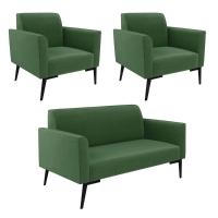 Sofá Namoradeira Com 2 Poltronas Pés Villach Marisa Suede D03 - D\'rossi Cor Verde - 1