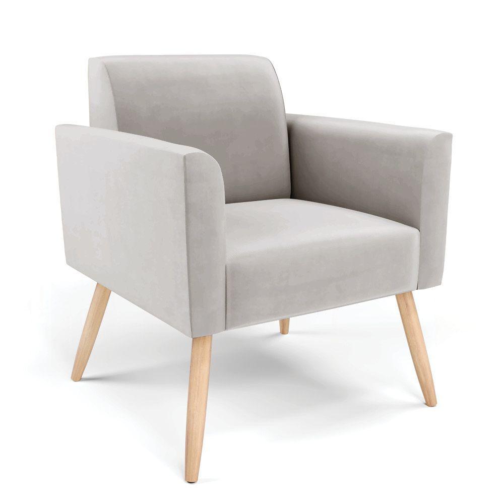 Sofá Namoradeira Com Poltrona Pés Palito Natural Marisa Veludo D03 - D\'rossi Cor Cinza - 2