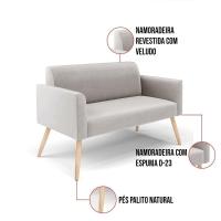 Sofá Namoradeira Com Poltrona Pés Palito Natural Marisa Veludo D03 - D\'rossi Cor Cinza - 5