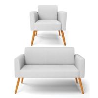 Sofá Namoradeira Com Poltrona Pés Palito Castanho Marisa Linho D03 - D\'rossi Cor A05 Cinza - 1