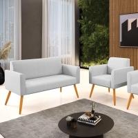 Sofá Namoradeira Com Poltrona Pés Palito Castanho Marisa Linho D03 - D\'rossi Cor A05 Cinza - 6