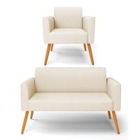 Sofá Namoradeira Com Poltrona Pés Palito Castanho Marisa Linho D03 - D\'rossi Cor A19 Bege - 1