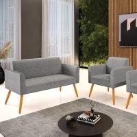 Sofá Namoradeira Com Poltrona Pés Palito Castanho Marisa Linho D03 - D\'rossi Cor A26 Grafite - 5