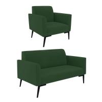 Sofá Namoradeira Com Poltrona Pés Villach Marisa Veludo D03 - D\'rossi Cor Verde - 1