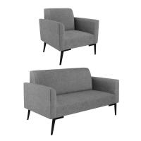 Sofá Namoradeira Com Poltrona Pés Villach Marisa Linho D03 - D\'rossi Cor A26 Grafite - 1