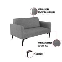 Sofá Namoradeira Com Poltrona Pés Villach Marisa Linho D03 - D\'rossi Cor A26 Grafite