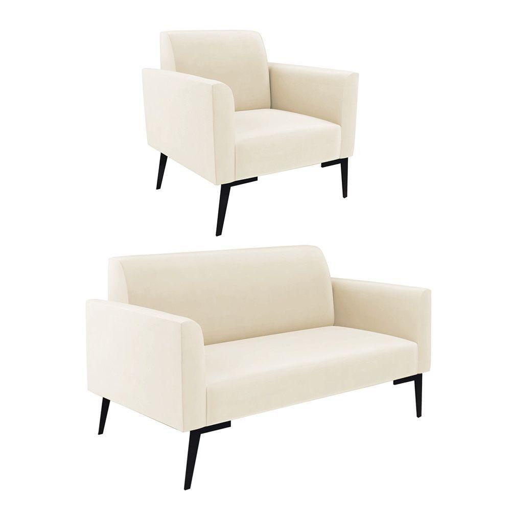 Sofá Namoradeira Com Poltrona Pés Villach Marisa Veludo D03 - D\'rossi Cor Bege - 1