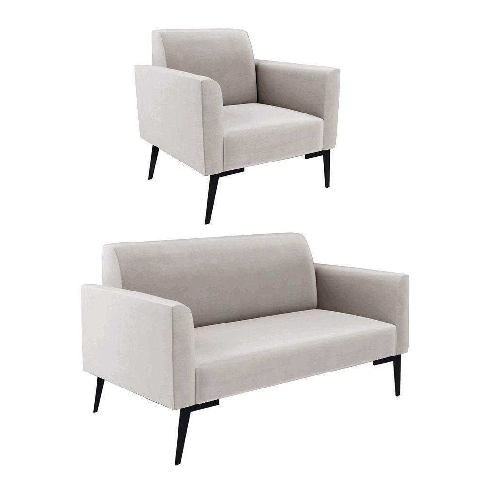 Sofá Namoradeira Com Poltrona Pés Villach Marisa Veludo D03 - D\'rossi Cor Cinza - 1