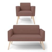 Sofá Namoradeira Com Poltrona Pés Palito Natural Marisa Veludo D03 - D\'rossi Cor Rose - 1